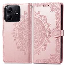  Xiaomi Redmi Note 14 5G Fodral L&auml;der Mandala Tryck Ros&eacute;guld - Teknikhallen.se