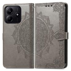  Xiaomi Redmi Note 14 5G Fodral L&auml;der Mandala Tryck Gr&aring; - Teknikhallen.se