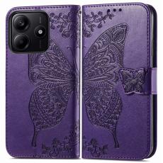  Xiaomi Redmi Note 14 5G Fodral L&auml;der Fj&auml;ril Tryck M&ouml;rk Lila - Teknikhallen.se