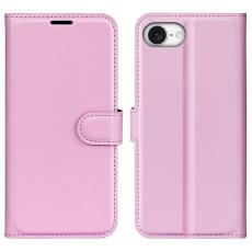  iPhone 17e / 16e Fodral Litchi L&auml;der Ljus Rosa - Teknikhallen.se