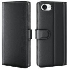  iPhone 17e / 16e Fodral Premium &Auml;kta L&auml;der Svart - Teknikhallen.se