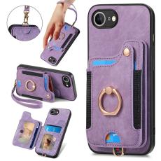  iPhone 17e / 16e Skal Med Korth&aring;llare RFID Retro L&auml;der Lila - Teknikhallen.se
