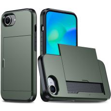  iPhone 17e / 16e Skal Hybrid Med Kortfack M&ouml;rk Gr&ouml;n - Teknikhallen.se