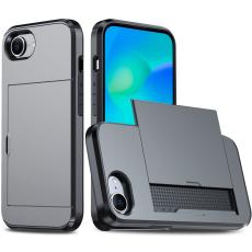  iPhone 17e / 16e Skal Hybrid Med Kortfack Gr&aring; - Teknikhallen.se