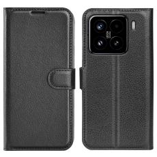  Xiaomi 15 Fodral Litchi L&auml;der Svart - Teknikhallen.se