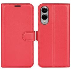  Samsung Galaxy S25 Edge Fodral Litchi L&auml;der R&ouml;d - Teknikhallen.se