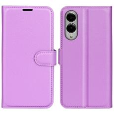  Samsung Galaxy S25 Edge Fodral Litchi L&auml;der Lila - Teknikhallen.se