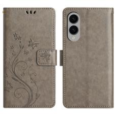  Samsung Galaxy S25 Edge Fodral Med Blommigt Tryck Gr&aring; - Teknikhallen.se