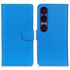  Sony Xperia 1 VII Fodral Litchi L&auml;der Bl&aring; - Teknikhallen.se
