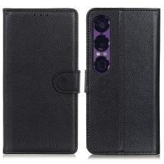  Sony Xperia 1 VII Fodral Litchi L&auml;der Svart - Teknikhallen.se
