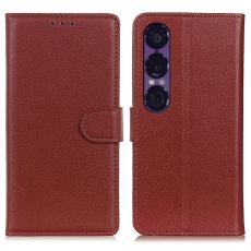  Sony Xperia 1 VII Fodral Litchi L&auml;der Brun - Teknikhallen.se