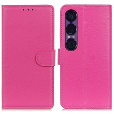 Sony Xperia 1 VII Fodral Litchi L&auml;der Rosa - Teknikhallen.se