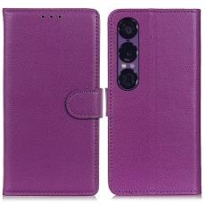  Sony Xperia 1 VII Fodral Litchi L&auml;der Lila - Teknikhallen.se