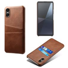  Sony Xperia 10 VII L&auml;derbelagt Skal Med Kortfack Brun - Teknikhallen.se