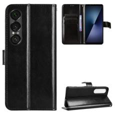  Sony Xperia 1 VII Fodral Crazy Horse L&auml;der Svart - Teknikhallen.se