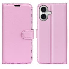  iPhone 17 Fodral Litchi L&auml;der Ljus Rosa - Teknikhallen.se