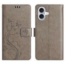  iPhone 17 Fodral Med Blommigt Tryck Gr&aring; - Teknikhallen.se