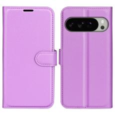  Google Pixel 10 Pro XL Fodral Litchi L&auml;der Lila - Teknikhallen.se