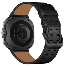  Samsung Galaxy Watch 8 46/44/40 mm Armband &Auml;kta L&auml;der Svart - Teknikhallen.se