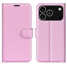  iPhone 17 Pro Fodral Litchi L&auml;der Ljus Rosa - Teknikhallen.se