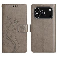  iPhone 17 Pro Fodral Med Blommigt Tryck Gr&aring; - Teknikhallen.se