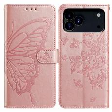  iPhone 17 Pro Fodral Med Fj&auml;ril Tryck Ros&eacute;guld - Teknikhallen.se