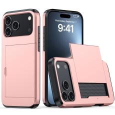  iPhone 17 Pro Skal Hybrid Med Kortfack Ros&eacute;guld - Teknikhallen.se