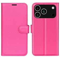  iPhone 17 Pro Max Fodral Litchi L&auml;der Rosa - Teknikhallen.se