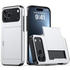  iPhone 17 Pro Max Skal Hybrid Med Kortfack Silver - Teknikhallen.se