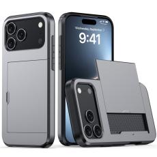  iPhone 17 Pro Max Skal Hybrid Med Kortfack Gr&aring; - Teknikhallen.se