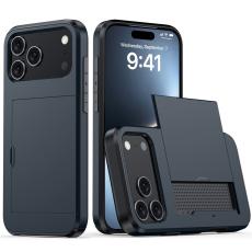  iPhone 17 Pro Max Skal Hybrid Med Kortfack M&ouml;rk Bl&aring; - Teknikhallen.se