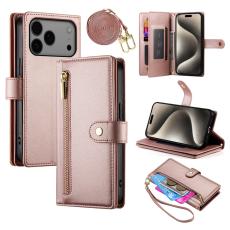 iPhone 17 Pro Max Fodral Multifunktionell L&auml;der Ros&eacute;guld - Teknikhallen.se