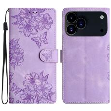  iPhone 17 Pro Max Fodral Med Blommigt Tryck L&auml;der Lila - Teknikhallen.se
