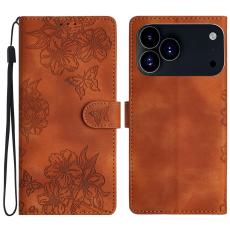  iPhone 17 Pro Max Fodral Med Blommigt Tryck L&auml;der Brun - Teknikhallen.se