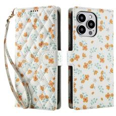 iPhone 16 Pro Max Fodral Rhombus L&auml;der Blommor Vit - Teknikhallen.se