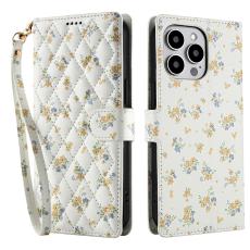  iPhone 16 Pro Max Fodral Rhombus L&auml;der Blommor Vit - Teknikhallen.se