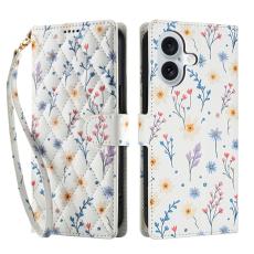  iPhone 16 Fodral Rhombus L&auml;der Blommor Vit - Teknikhallen.se