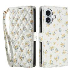  iPhone 16 Fodral Rhombus L&auml;der Blommor Vit - Teknikhallen.se