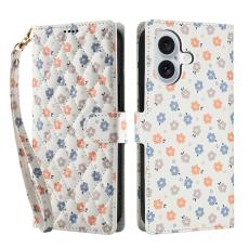  iPhone 16 Fodral Rhombus L&auml;der Blommor Vit - Teknikhallen.se