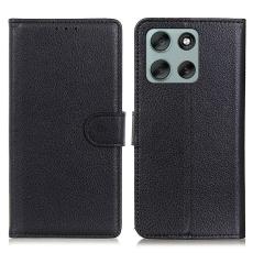  Motorola Moto G56 5G Fodral Litchi L&auml;der Svart - Teknikhallen.se