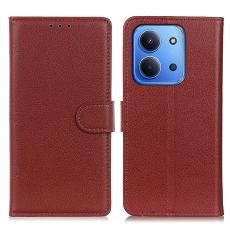  Xiaomi Redmi 15C Fodral Litchi L&auml;der Brun - Teknikhallen.se