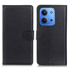  Xiaomi Redmi 15C Fodral Litchi L&auml;der Svart - Teknikhallen.se