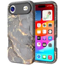  iPhone Air Skal Hybrid Med Marmor Tryck Gr&aring; / Guld - Teknikhallen.se