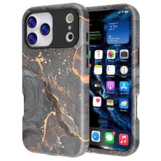  iPhone 17 Pro Max Skal Hybrid Med Marmor Tryck Gr&aring; / Guld - Teknikhallen.se