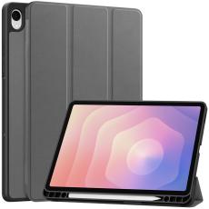  Samsung Galaxy Tab S11 Fodral Tri-Fold L&auml;der Gr&aring; - Teknikhallen.se
