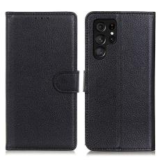  Samsung Galaxy S26 Ultra Fodral Litchi L&auml;der Svart - Teknikhallen.se