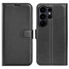  Samsung Galaxy S26 Ultra Fodral Litchi L&auml;der Svart - Teknikhallen.se