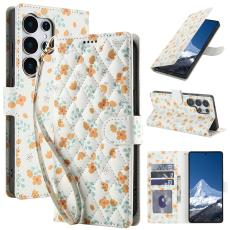  Samsung Galaxy S26 Ultra Fodral Rhombus L&auml;der Blommor Vit - Teknikhallen.se