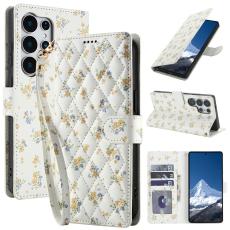  Samsung Galaxy S26 Ultra Fodral Rhombus L&auml;der Blommor Vit - Teknikhallen.se