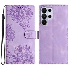  Samsung Galaxy S26 Ultra Fodral Med Blommigt Tryck L&auml;der Lila - Teknikhallen.se